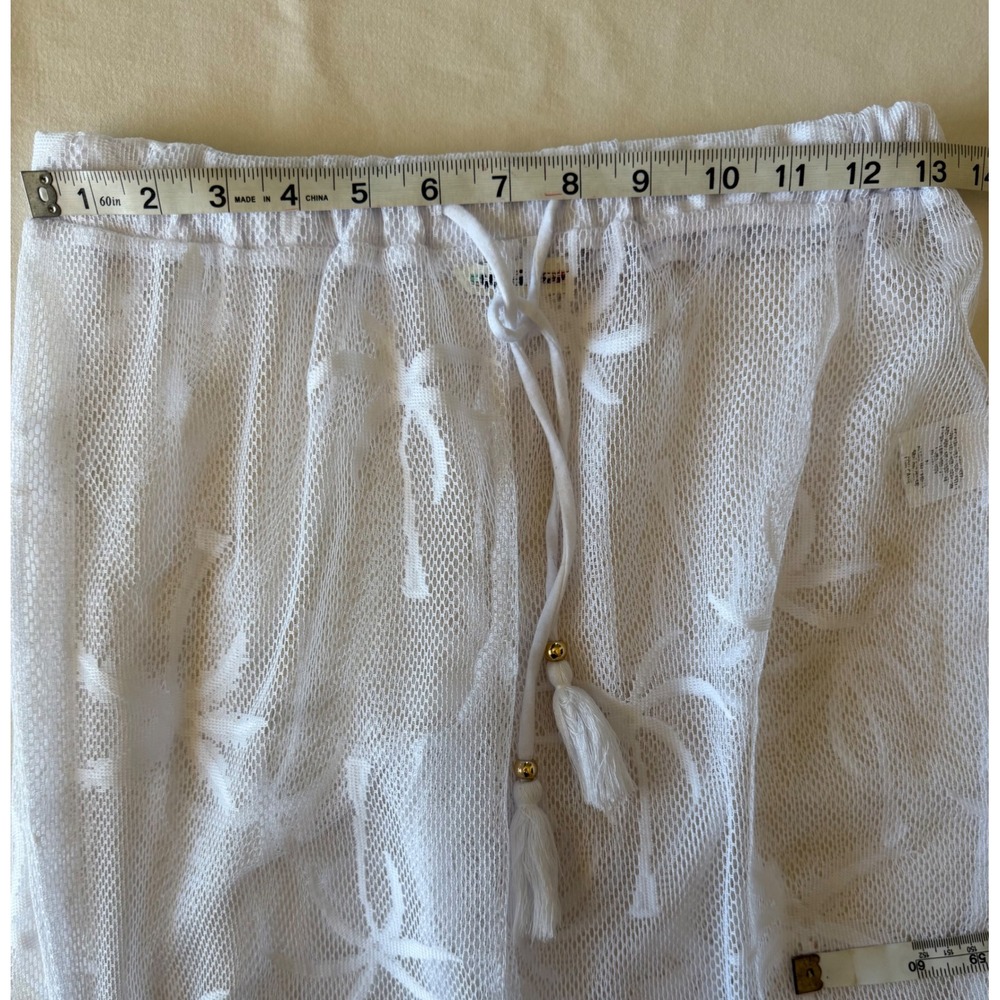 Miken Swim White‎ Mesh Palm Tree Flare Beach Cover Up Pants Small I6068K073R4 - Picture 7 of 9